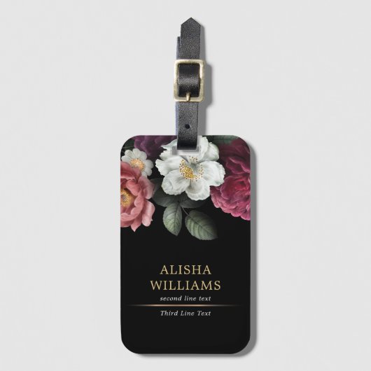 Luxury Black Gold Floral Business op maat Bagagelabel (Voorkant (verticaal))