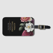 Luxury Black Gold Floral Business op maat Bagagelabel (Voorkant (horizontaal))