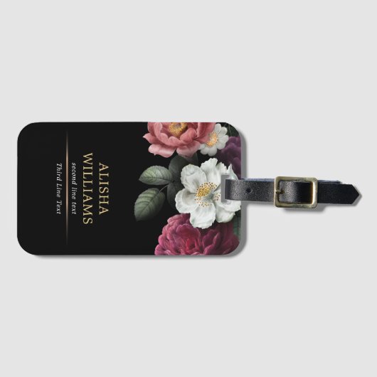 Luxury Black Gold Floral Business op maat Bagagelabel (Voorkant (horizontaal))