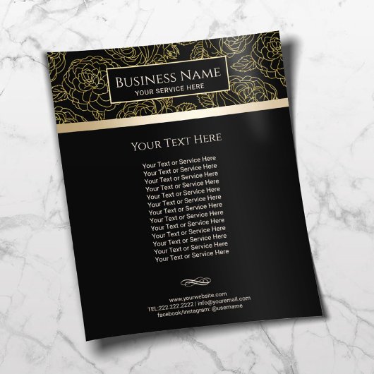 Luxury Black & Gold Floral Pattern Salon & Spa Flyer