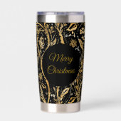 Luxury Black Gold Flowers Pattern, Merry Christmas Geïsoleerde Drinkbeker (Achterkant)