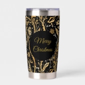 Luxury Black Gold Flowers Pattern, Merry Christmas Geïsoleerde Drinkbeker (Voorkant)