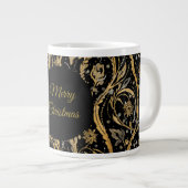Luxury Black Gold Flowers Pattern, Merry Christmas Grote Koffiekop (Voorkant rechts)