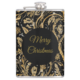 Luxury Black Gold Flowers Pattern, Merry Christmas Heupfles