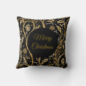 Luxury Black Gold Flowers Pattern, Merry Christmas Kussen (Achterkant)