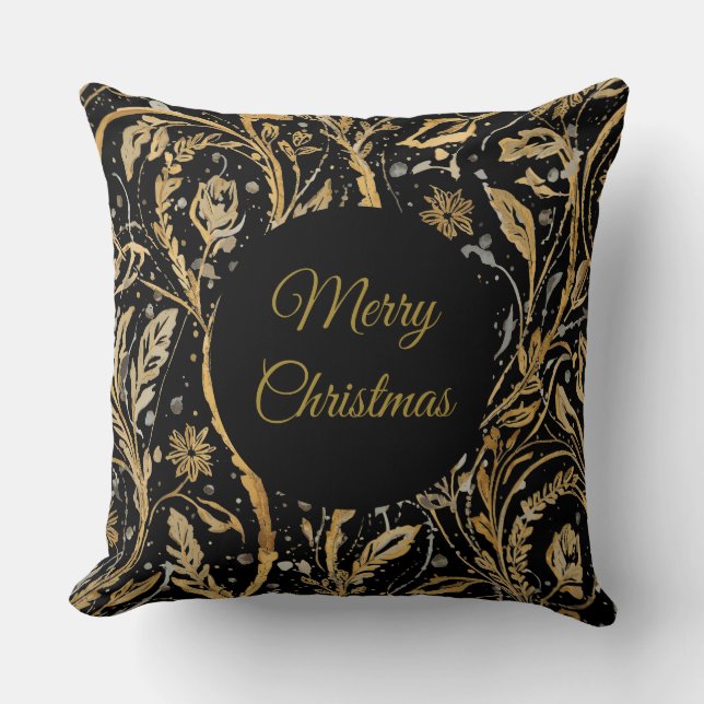 Luxury Black Gold Flowers Pattern, Merry Christmas Kussen (Voorkant)