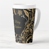 Luxury Black Gold Flowers Pattern, Merry Christmas Latte Mok (Rechterhoek)