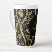 Luxury Black Gold Flowers Pattern, Merry Christmas Latte Mok (Linkerhoek)