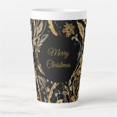 Luxury Black Gold Flowers Pattern, Merry Christmas Latte Mok (Voorkant)