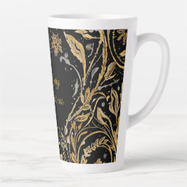 Luxury Black Gold Flowers Pattern, Merry Christmas Latte Mok