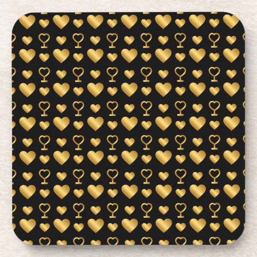 Luxury Black Gold Foil Hearts  Bier Onderzetter (Voorkant)