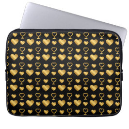 Luxury  Black Gold Foil Hearts  Laptop Sleeve