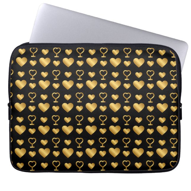 Luxury  Black Gold Foil Hearts  Laptop Sleeve (Voorkant)