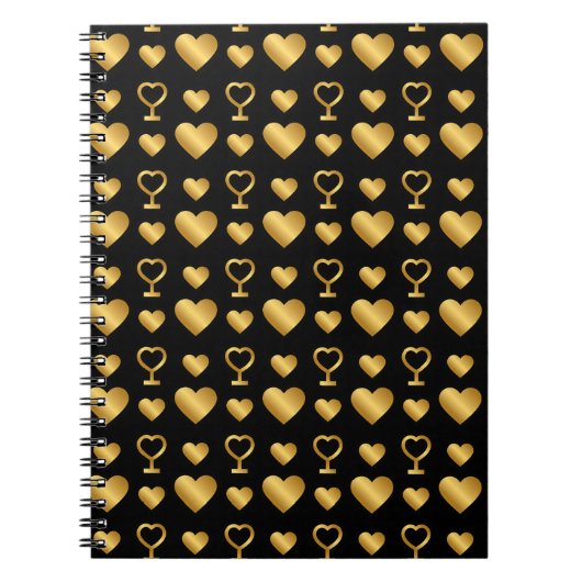 Luxury  Black Gold Foil Hearts  Notitieboek (Voorkant)