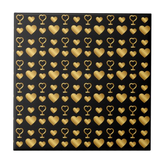 Luxury Black Gold Foil Hearts  Tegeltje (Voorkant)