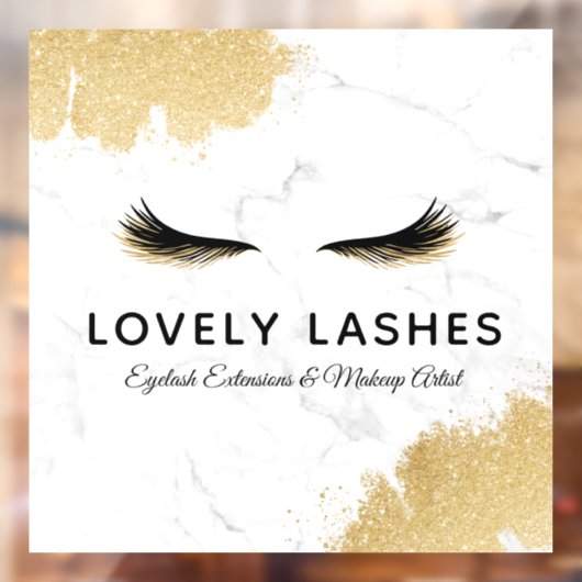 Luxury Black & Gold Glitter Eyelash-Logo marmer Raamsticker (Vel 2)