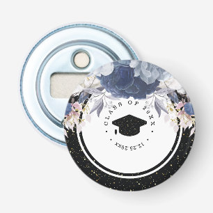 Luxury Black Gold Glitter Floral Afstuderen Button Flesopener
