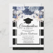 Luxury Black Gold Glitter Floral Afstuderen Kaart (Voorkant)