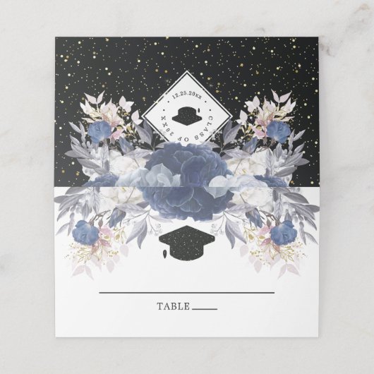 Luxury Black Gold Glitter Floral Afstuderen Plaatskaartje (Buitenkant ongevouwen)