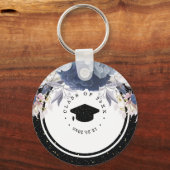 Luxury Black Gold Glitter Floral Afstuderen Sleutelhanger (Voorkant)