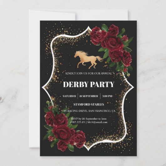 Luxury Black & Gold Glitter Kentucky Derby Invitat Kaart (Voorkant)