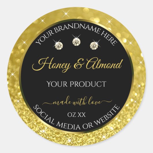 Luxury Black Gold Glitter Product Labels diamanten (Voorkant)
