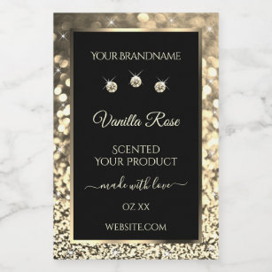 Luxury Black Gold Glitter Product Labels diamanten Voedselcontainer Etiket