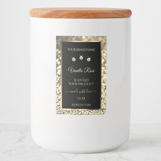 Luxury Black Gold Glitter Product Labels diamanten Voedselcontainer Etiket (Voorkant)