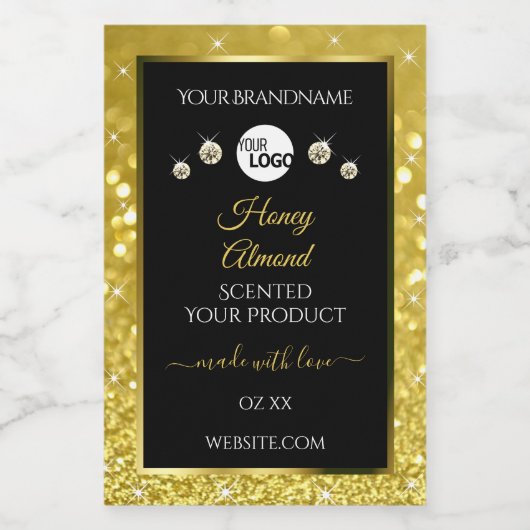 Luxury Black Gold Glitter-productlabels met Logo Voedselcontainer Etiket (Enkel label)