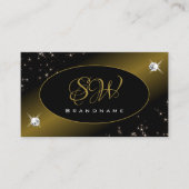 Luxury Black Gold Glitter Stars Diamonds Initialen Visitekaartje (Voorkant)