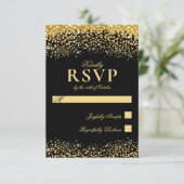 Luxury Black Gold Glitter Wedding RSVP Kaart (Staand voorkant)