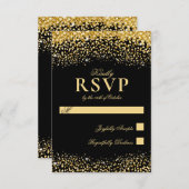 Luxury Black Gold Glitter Wedding RSVP Kaart (Voorkant / Achterkant)