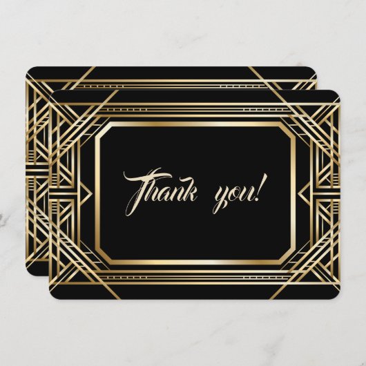 Luxury Black Gold Great Gatsby Weddenschap Harteli Bedankkaart (Voorkant / Achterkant)