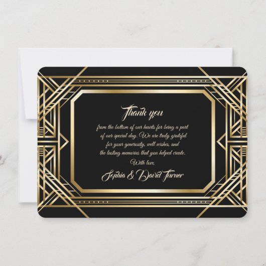Luxury Black Gold Great Gatsby Weddenschap Harteli Bedankkaart (Achterkant)