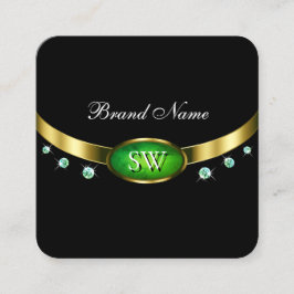Luxury Black Gold Green Marble Rhinestone Monogram Vierkante Visitekaartje