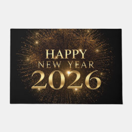 Luxury black gold happy new year welcome door mat