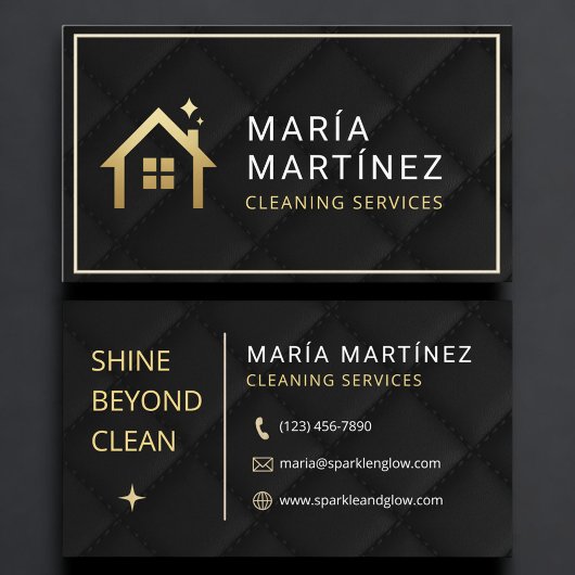 Luxury Black Gold House Cleaning Services Quilted Visitekaartje