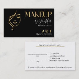 Luxury Black & Gold Makeup Appointment Card Afsprakenkaartje