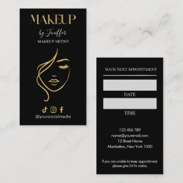 Luxury Black & Gold Makeup Appointment Card Afsprakenkaartje
