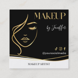 Luxury Black & Gold Makeup artist Bussines card Vierkante Visitekaartje