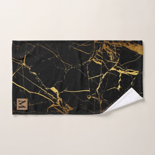 Luxury Black Gold Marble Monogrammed Bad Handdoek (Handdoek)