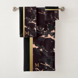 Luxury Black Gold Marble Monogrammed Bad Handdoek