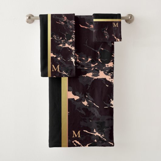 Luxury Black Gold Marble Monogrammed Bad Handdoek (Insitu)