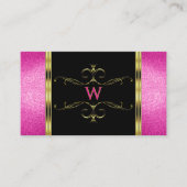Luxury Black Gold met roze glitter en monogram Visitekaartje (Voorkant)