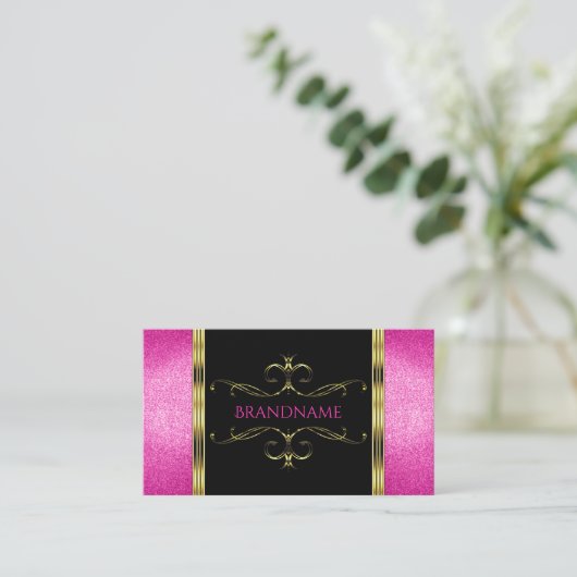 Luxury Black Gold met roze glitter Modern Royal Visitekaartje (Staand voorkant)
