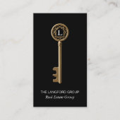 Luxury Black Gold Monogram Key Real Estate Agent Visitekaartje (Voorkant)