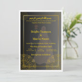 Luxury Black & Gold Muslim Wedding Invite Kaart (Staand voorkant)