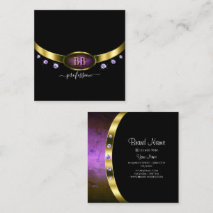Luxury Black Gold Paarse Marble Monogram Diamonds Vierkante Visitekaartje