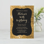 Luxury Black & Gold Paillettes Birthday Party Kaart (Staand voorkant)