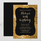 Luxury Black & Gold Paillettes Birthday Party Kaart (Voorkant / Achterkant)